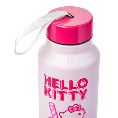 Silver Buffalo Hello Kitty Kawaii Strawberry Milk Pink Stainless Steel Water Bottle with Strap, 27 Ounces