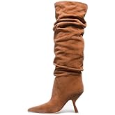 Erocalli Knee High Boots for Women Wide Calf Slouchy Tall Boot Kitten High Pointed Toe Side Zipper Winter Fashion