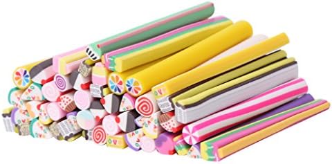 Fugift 50Pcs 3D Nail Art Cake Pattern Manicure Fimo Canes Sticks Rods Stickers Gel Tips