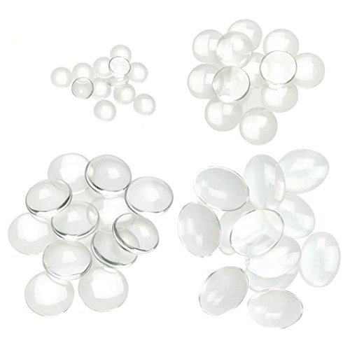 ZXSWEET 48 PCS Glass Dome Oval Tile Cabochons Clear Magnifying Cabs Non-calibrated for Jewelry Making (Round with 12mm,25mm,30mm and Oval with 30 x 40mm)