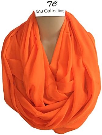 TC Solid Color and Print Soft Lightweight Chiffon Silk Feel Luxury Infinity Scarf