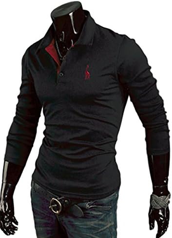 Goodhoop Men's Polo Shirts Casual Sports Slim Fit Long Sleeve Cotton Golf (Medium, Black) Styles Petite Dress Button Elegant Office Pattern Sleeve Stretchable Open Color Collar Romantic Loose Linen