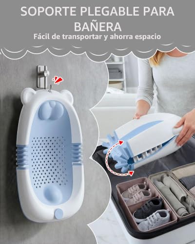 Foldable Baby Bath Tub with Stand, Newborn Bathtub with Non-Slip Seat and Suction Cups, Baby Must Haves for 0-6 Months, Newborn Gift