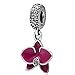 SOUKISS Fushcia Orchid Charms 925 Sterling Silver Charms with Cz Stone and Enamel for European Charms Bracelet