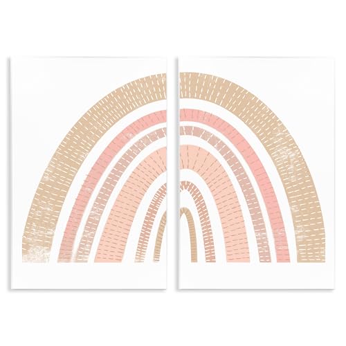 Stupell Industries 'Abstract Pink Neutral Kid's Rainbow Arches', 2pc Wall Plaqu…