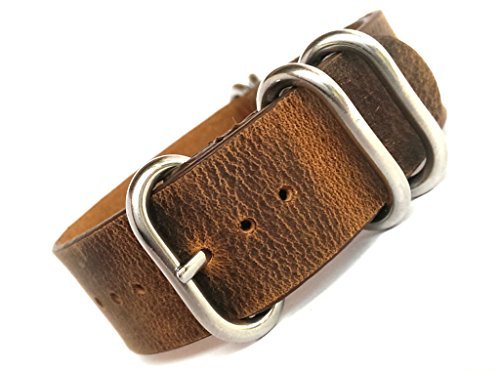 time+ 22mm 5-ring NATO ZULU Leather Military Watch Strap Vintage Brown