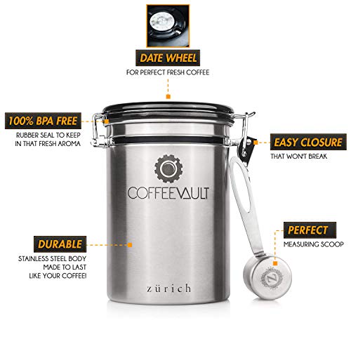 Coffee Canister for Ground Coffee with Scoop, 22oz CoffeeVault Coffee