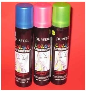 Lot of 3 Pureer Glitter Hairspray (Blue+Pink & Green)