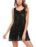 Meaneor Women High Low Hem Swing Tunic Sexy Sparkle Club Top Dress(Black/XXL)