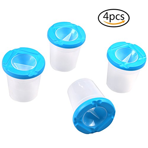 4 Pcs Paint Cups Art Drawing Cups Spill Proof No Spill Plastic Round Cups,Blue BY DINGJIN