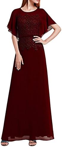 Neggcy Women's Cap Sleeve Long Chiffon Mother of Bride Dresses with Lace Appliques