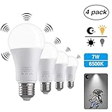 Elfeland Motion Sensor Light Bulb Dusk to Dawn 7W Radar LED Smart Light Motion E26 Base 6500K LED Light Bulbs Indoor Outdoor Auto On/Off Smart Bulb White Night Lights(4 Pack)