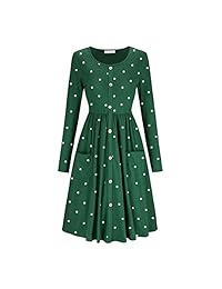 ANAKIKI Vestido de manga larga con botones plisados ??con lunares y bolsillo para mujer