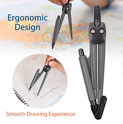 Compass Set, Muscccm Compass for Geometry Math Geometry Kit 8 Pieces - Student Supplies Drawing Compass, Protractor, Rulers, Pencil Lead Refills, Pencil, Eraser for Students and Engineering Drawing