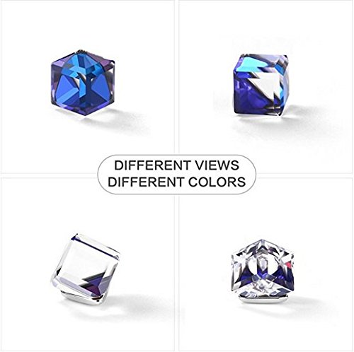 dnswez 18k White Gold Plated Blue Crystal Pendent Necklace Change Color Ocean Blue Crystal Necklace,18\'+2\' Extender