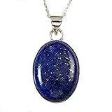 Sterling Silver 925 Natural Dark Blue Lapis Lazuli Gemstone Oval Handcrafted Pendant Necklace 18+2 inches Chain