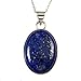 Sterling Silver Natural Dark Blue Lapis Lazuli Gemstone Oval Handcrafted Pendant Necklace 18+2 inches Chain