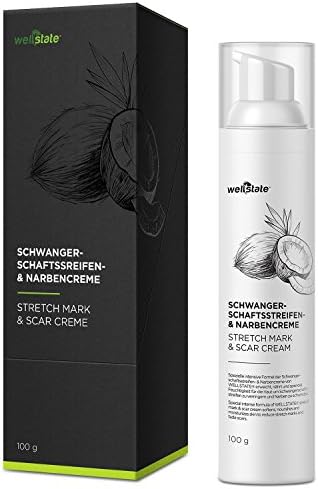 Stretch Mark Prevention & Removal Cream - Best Moisturizing Scar Treatment with Castor & Coconut Oil โ Body & Belly Butter - Repair and strengthen your skin during and after pregnancy - 100% Organic Certified | All-natural formula by Wellstate | 100g โ 3.5oz
