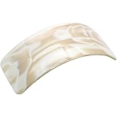 French Amie Broad Curved Oblong Ivory Cream Extra Wide Large Celluloid Acetate Automatic Volume Hair Clip Barrette with Golden Clasp for Women and Girls