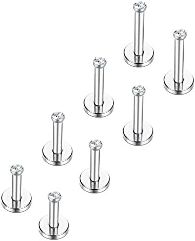 PANHAYO 16G Stainless Steel Crystal Labret Monroe Lip Ring Tragus Helix Earrings 6-12mm Bar Length