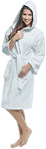 Teenagers Terry 100% Turkish Cotton Hooded Bathrobe, Made in Turkey (1 Robe, White)