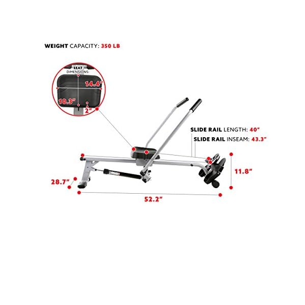 Sunny Health & Fitness Smart Compact Full Motion Rowing Machine, Full-Body Workout, Low-Impact, Extra-Long Rail, 350 LB Weight Capacity and Optional Free SunnyFitÂ® App Enhanced Connectivity - Image 6