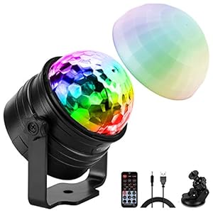 ELZO Disco Lights met sfeerlichtmodus, geluidsgestuurde LED-discobalverlichting met 4M USB-kabel en zuignap…