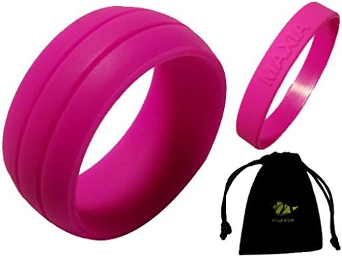 Silicone Wedding Band for Men and Women, Black, Blue, Green, Pink, Red, Yellow, Grey, Top Quality ring, 8.7mm Wide, 1.5mm Thin, Safe, Comfort Band for Active, Outdoor lifestiyle PINK 12