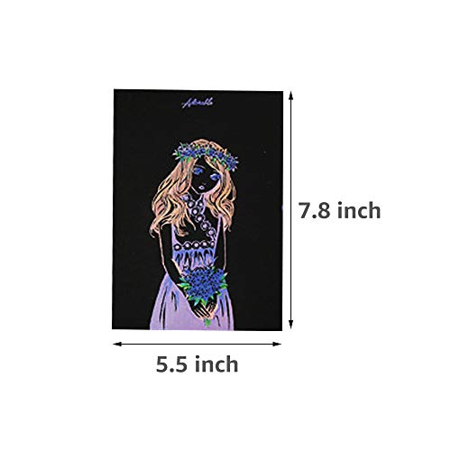 Scratch Art Paper DIY Fairy Tale Characters View Scratchboard, Mini Scratch Off Art Doodle Paper Pads Scratch with Wooden Stylus 4Packs (A)
