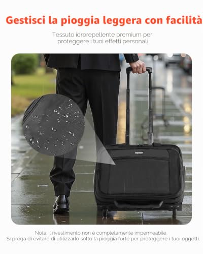 Borsa per Laptop e Computer con Rotelle, 43,9 cm, Valigetta con Ruote Girevoli e Maniglia Telescopica Tessuto Oxford, Custodia per Laptop per Lavoro, Viaggi, Sagga per Affari, Nero