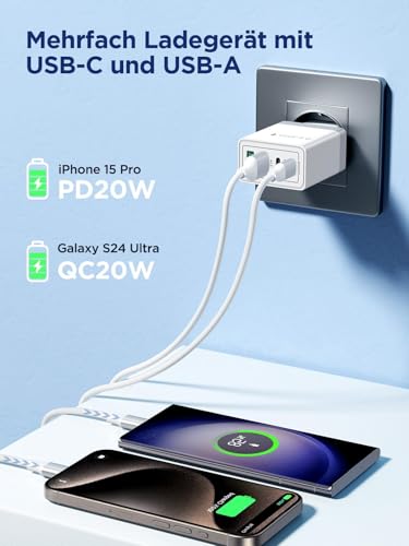 Aioneus USB C Ladegerät, 4 Ports Mehrfach Ladegerät mit USB-C und USB-A, 40W Schnellladegerät PD 3.0 Power Adapter USBNetzteil für iPhone 16 15 14 Pro Max 13 12 11 SE 2020 XS XR 8 7, Samsung, Handys thumbnail 3