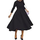 BRZSOM Womans Thick Round Neck Long Sleeve A-Line Casual Party Maxi Dress