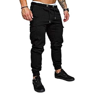 acelyn Men’s Casual Trousers Multi-Pocket Slim Fit Sports Elasticated Waist Bodybuilding Workout Running Sweatpants