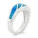 Beaux Bijoux Sterling Silver Created Opal Ring for Women | Simulated Blue Opal Gemstone Band Ring | Fine Stackable Silver Band Ring Band