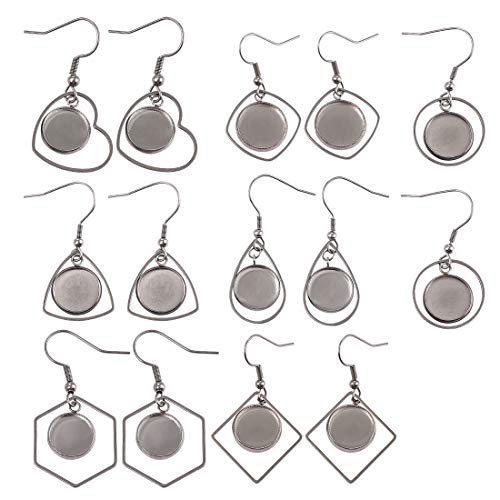 LANBEIDE Earring Blanks Wire Hooks Bezel Trays for 12mm Cabochon Settings, 28 PCS Stainless Steel Earring Dangle for Jewelry Findings (Mixed) - Thumbnail 5