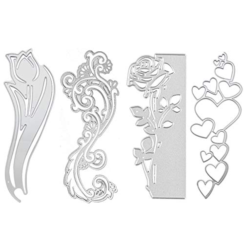 4 Pack Metallic Cutting Dies Embossing Dies Stencil Include Love, Rose Flower, Tulip Flower, Lace Shape for Scrapbooking Card Making DIY Crafts