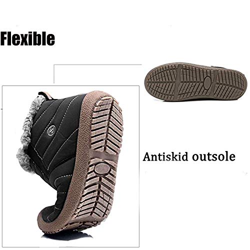 JACKSHIBO Snow Winter Boots for Women Men Waterproof Fur Lined Boots Outdoor Slip on Boots Black-Low Top 9 Women/8.5 Men