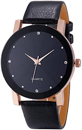 〔☀ㄥ☀〕Casual Men's Essentials Fashion Round Stainless Steel Case Black Artificial Leather Watch