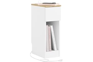 SoBuy Slim Bedside Table with Charging Socket, Narrow Bedside Table with Standard Socket, USB Port and Type-C Port for Bedroo