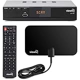 Viewtv AT-163 ATSC Digital TV Converter Box Bundle with ViewTV Flat HD Digital Indoor TV Antenna and ViewTV HDMI Cable w/Recording PVR Function/HDMI Out/Coaxial Out/Composite Out/USB Input