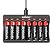 AA AAA Batteries Charger 8 Bay Battery Charger with 2800mAh Rechargeable AA Batteries (4Pcs) and 1100mAh Ni-Mh Rechargeable AAA Batteries (4Pcs)