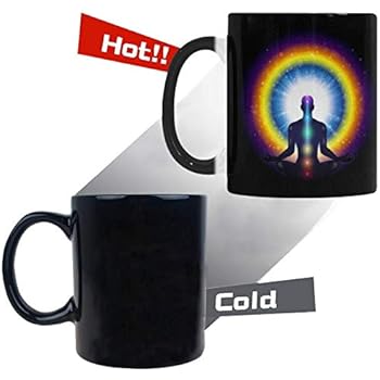 InterestPrint Meditation Man with Glowing Chakras Heat Sensitive Color Changing Coffee Mug Cup Morphing Tea Cup for Women Men Kids Mom Dad Friends, 11 Ounce