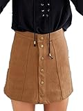 Sorrica Women's Casual Faux Suede Button Closure Front A-line Mini Skirt