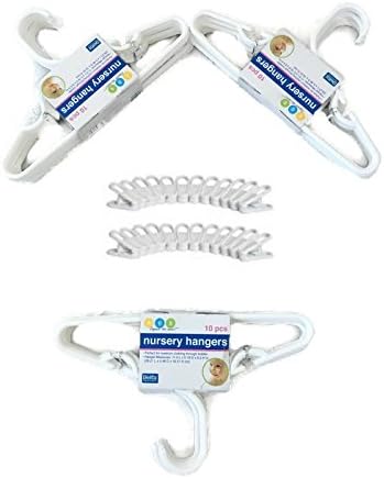 Delta White Nursery Hangers And Hanger Clip Bundle, 30 Hangers, 24 Clips; Childrens Hangers; Childrens Clothes Hangers