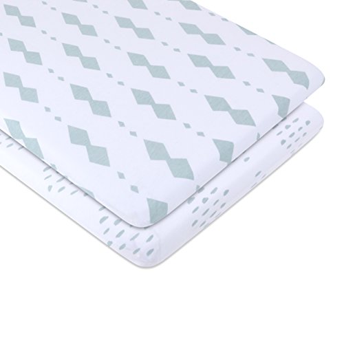 Bassinet Sheet Set 2 Pack 100% Jersey Cotton for Baby Girl and Baby Boy by Ely's & Co. - Sage Green Diamond Design by Ely's & Co. (Bassinet)