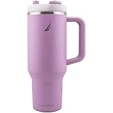 Nautica 40 oz Large Insulated Tumbler with Handle & Straw with screw on cap, Reusable Water Bottle Stainless Steel Travel Mug for Hot Cold or Iced Drink, BPA-Free, Fits Car Cup Holders (Violet)