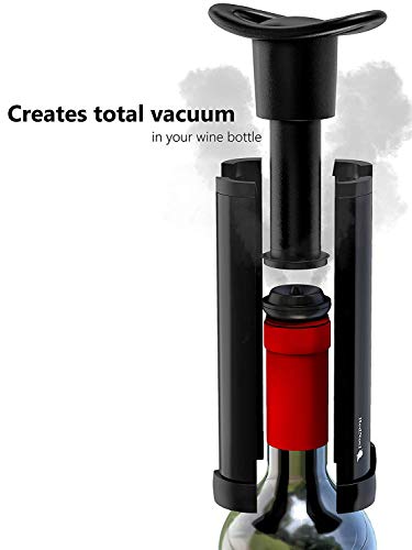 Wine Vacuum Bottle Preserver Saver - For Wine Preservation - Best Wine Sealer Kit - With 3 Vacuum Re-usable Wine Stoppers - Black