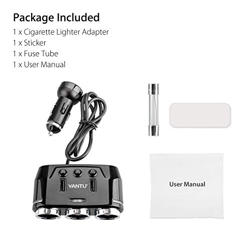 Sunjoyco 3-Socket Cigarette Lighter Adapter, 100W 12V/24V Power DC Outlet Splitter with 3.1A Dual USB Car Charger and On/Off Switch + Voltage Display for iPhone iPad Samsung GPS Dashcam - Thumbnail 7