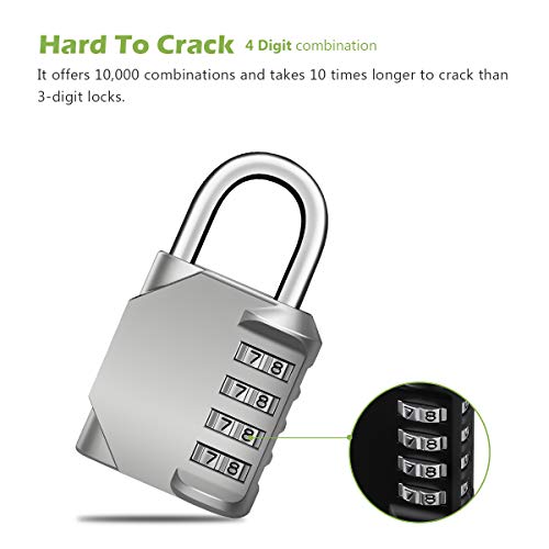 KeeKit Combination Lock, 4 Digit Combination Padlock, Waterproof Gate Lock, Resettable Combo Lock for Locker, Gym, Cases, Toolbox, School, 2 Pack - Silver & Black - Thumbnail 3