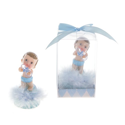Lunaura Baby Keepsake - Set of 12 "Boy" Baby on Bib Holding on Pacifier Favors - Blue